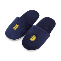 Custom Navy Blue Hotel Slippers with Gold Embroidered Logo - Spa Slippers Bulk Supply & Custom Factory