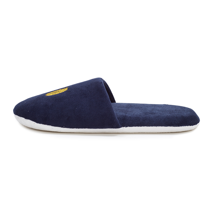 Custom Navy Blue Hotel Slippers with Gold Embroidered Logo - Spa Slippers Bulk Supply & Custom Factory