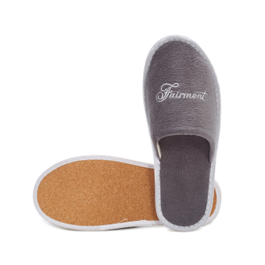 Custom Eco Hotel Slippers with Velour Upper And Cork Sole for Bulk Supply