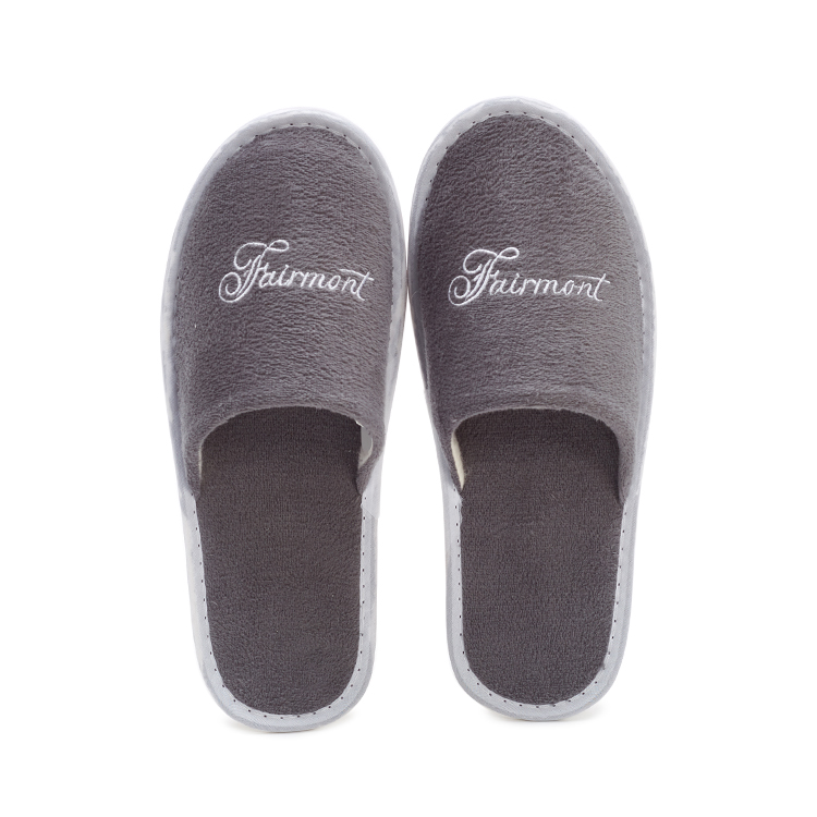 Custom Eco Hotel Slippers with Velour Upper And Cork Sole for Bulk Supply