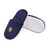 Custom Navy Blue Hotel Slippers with Gold Embroidered Logo - Spa Slippers Bulk Supply & Custom Factory