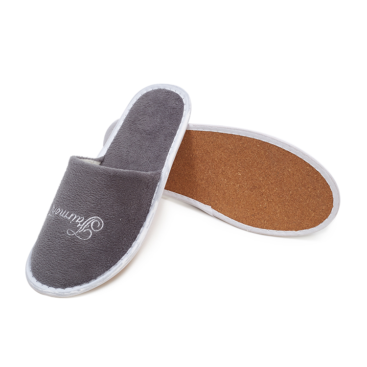 Custom Eco Hotel Slippers with Velour Upper And Cork Sole for Bulk Supply