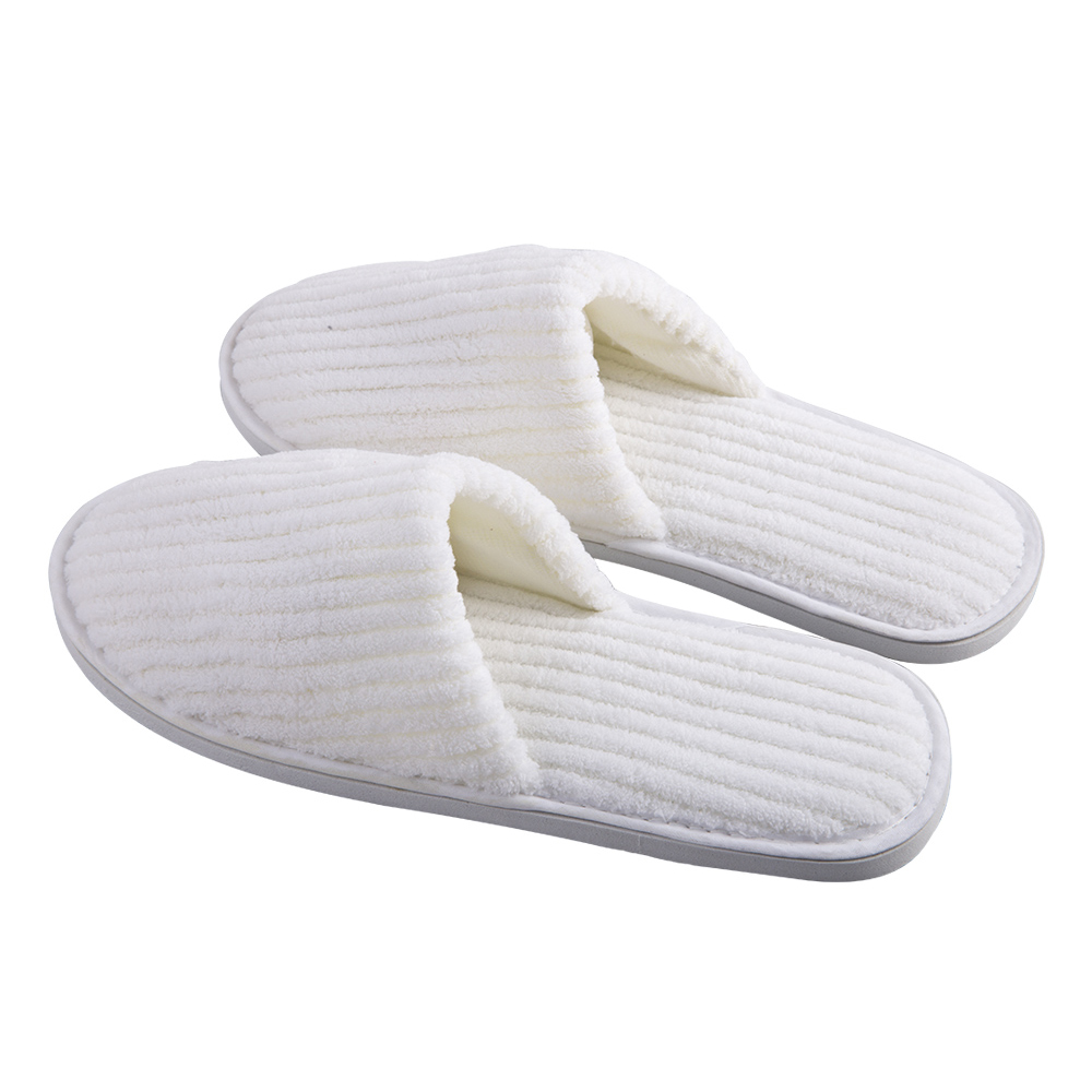 Custom Striped Coral Fleece Slippers Bulk Hotels Slippers for Spa