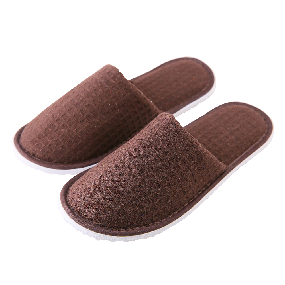 Custom Brown Waffle Hotel Slippers – Spa & Luxury Disposable Footwear for Hotels, B2B Supplier & Manufacturer