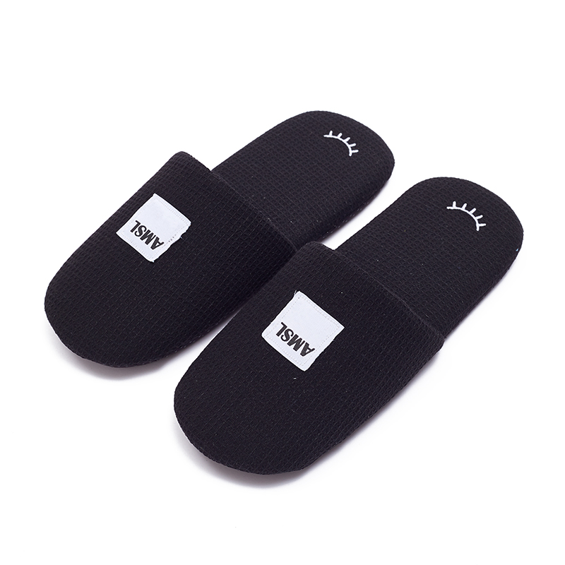 Custom Black Waffle Hotel Slippers – Spa & Luxury Disposable Footwear for Hotels, B2B Supplier & Manufacturer