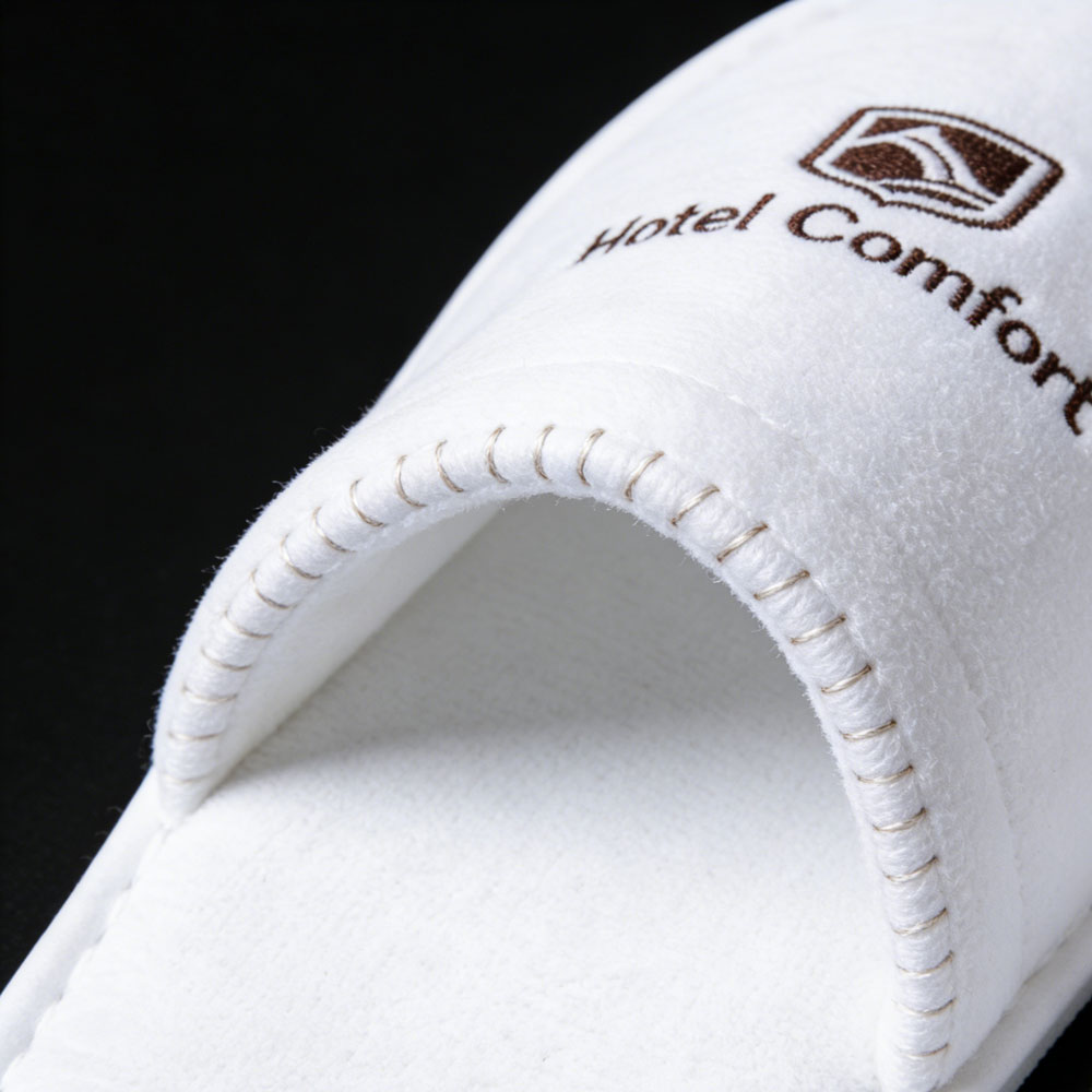 White Terry Disposable Hotel Slippers with Custom Logo – Eco Paper Packaging Bulk Supply Manufacturer