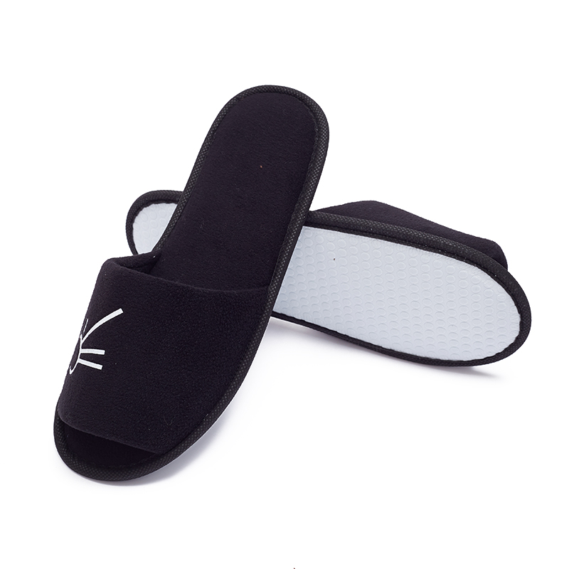 Black Velour Hotel Slippers – Soft Disposable Spa Guest Slippers Bulk Supply & Custom Manufacturer