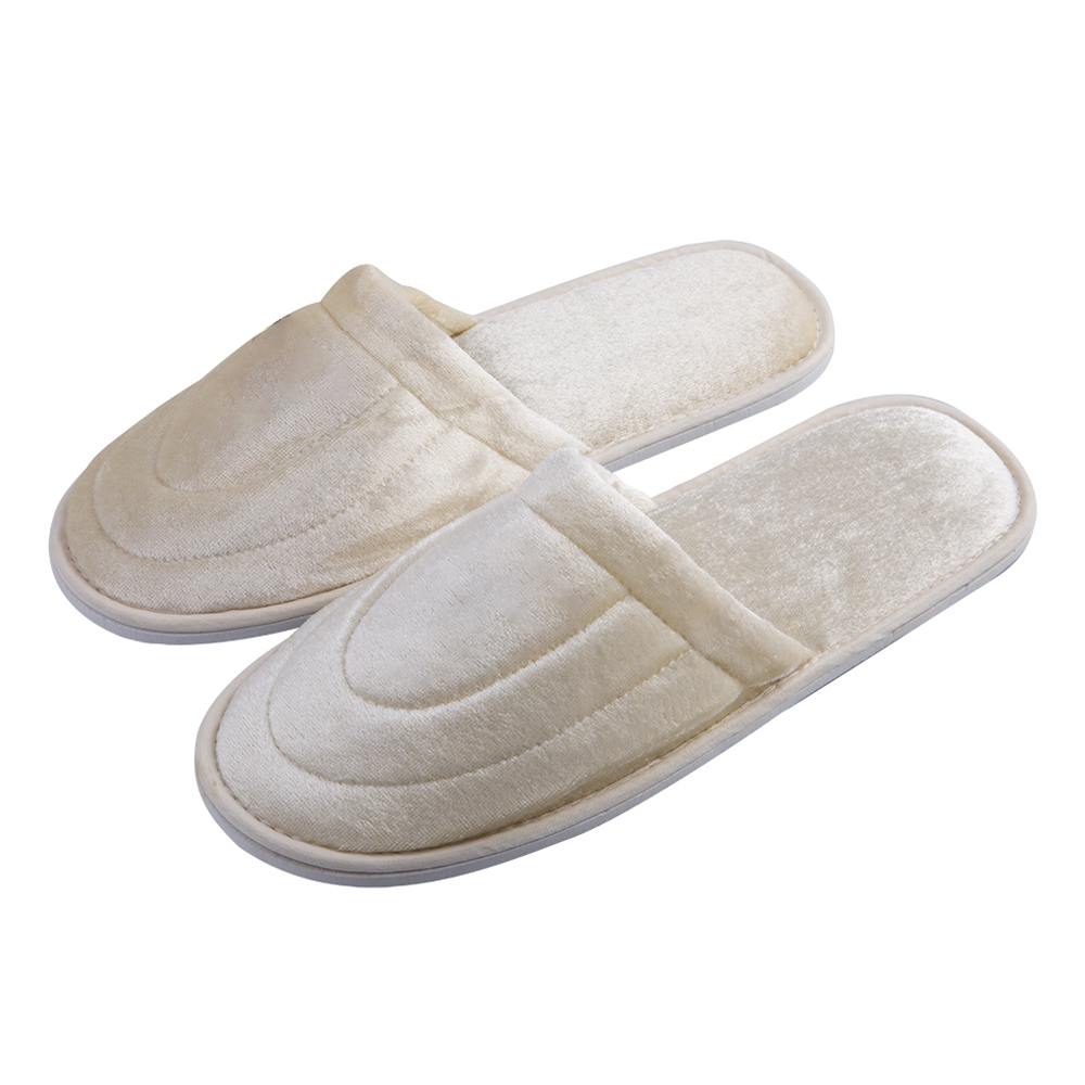 White Velour Closed Toe Hotel Slippers – Soft Hospitality Guest Slippers Bulk Supply & Custom Manufacturer