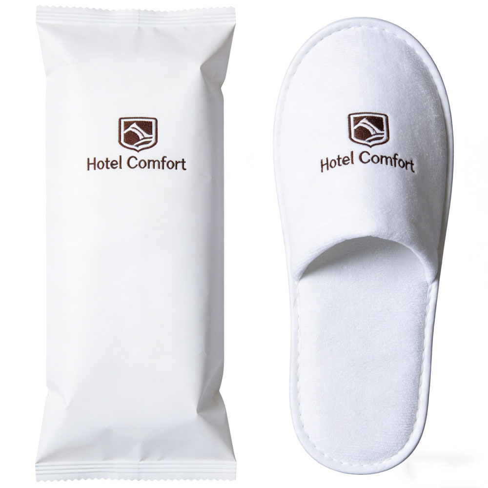 White Terry Disposable Hotel Slippers with Custom Logo – Eco Paper Packaging Bulk Supply Manufacturer