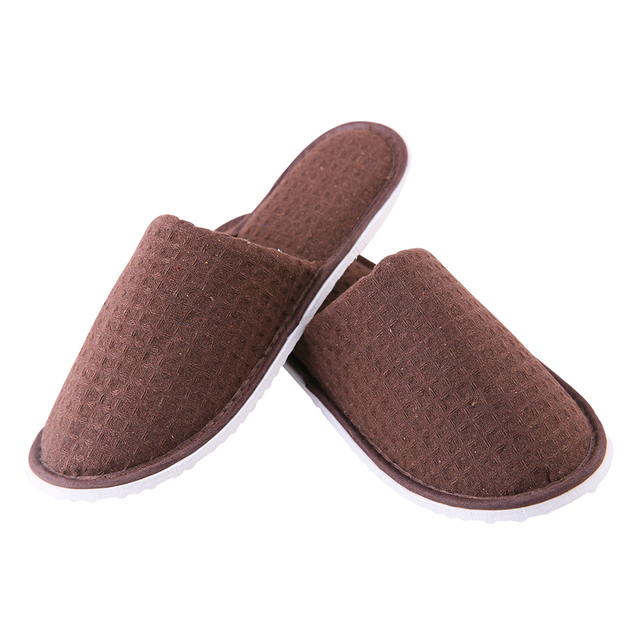 Custom Brown Waffle Hotel Slippers – Spa & Luxury Disposable Footwear for Hotels, B2B Supplier & Manufacturer