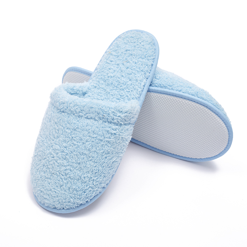 Bulk Blue Coral Fleece Slippers for Hotels & Spas – Comfortable, Customizable, EVE Sole