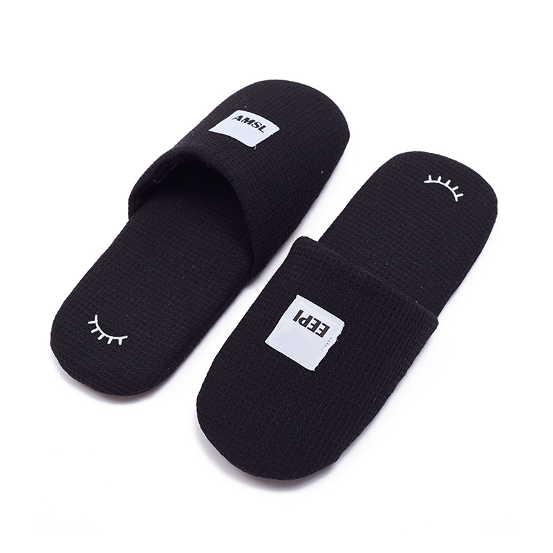 Custom Black Waffle Hotel Slippers – Spa & Luxury Disposable Footwear for Hotels, B2B Supplier & Manufacturer