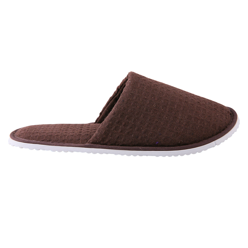Custom Brown Waffle Hotel Slippers – Soft EVA Sole, Spa & Hospitality Disposable Footwear for Bulk Orders