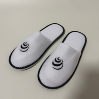 Custom White Terry Closed Toe Hotel Slippers Manufacturer | Wholesale Black Embroidered Logo Hospitality Slippers
