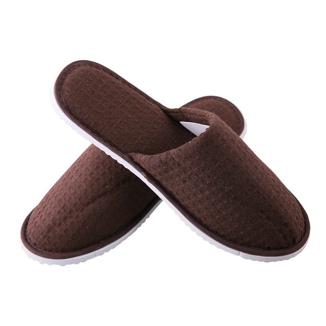 Custom Brown Waffle Hotel Slippers – Soft EVA Sole, Spa & Hospitality Disposable Footwear for Bulk Orders