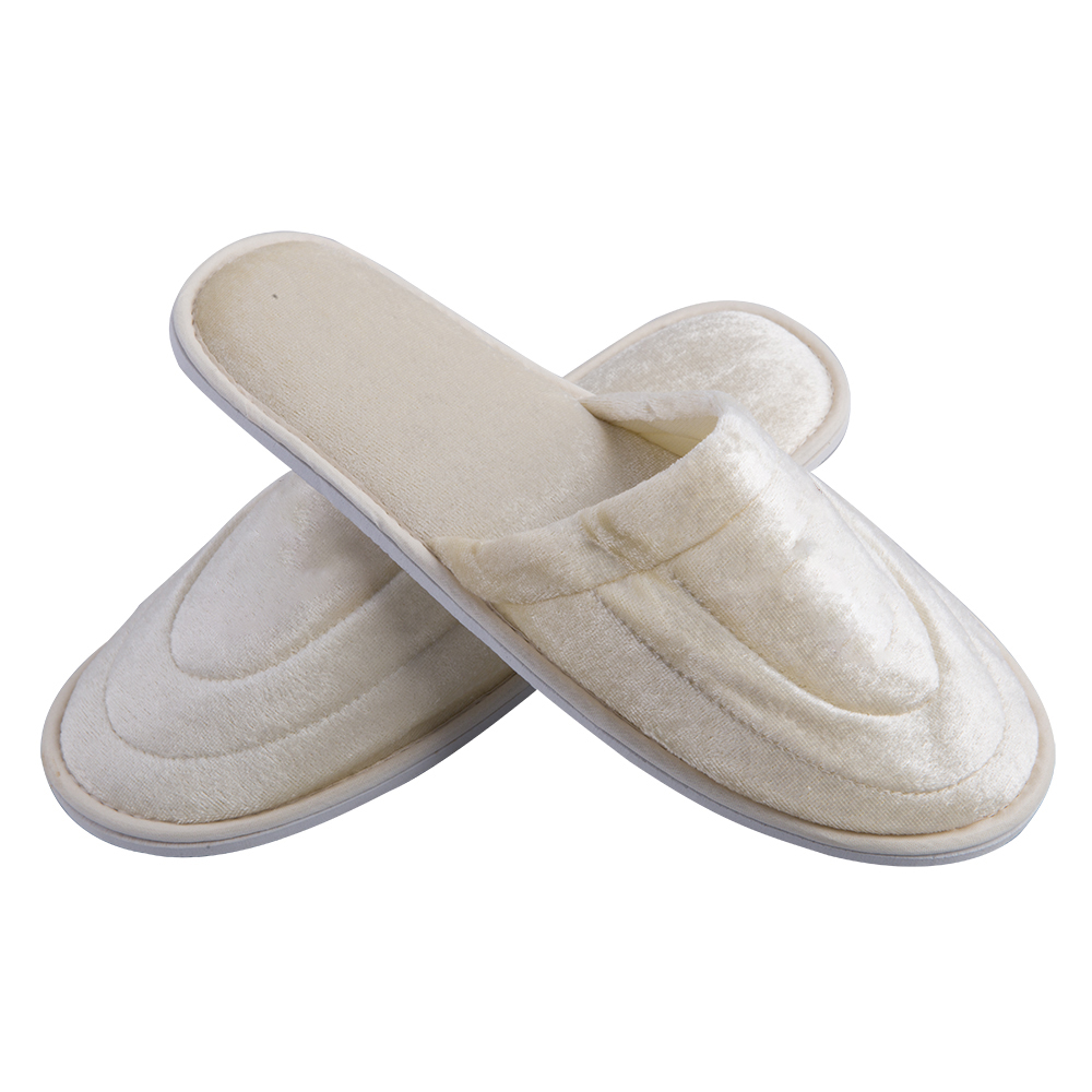 White Velour Closed Toe Hotel Slippers – Soft Hospitality Guest Slippers Bulk Supply & Custom Manufacturer