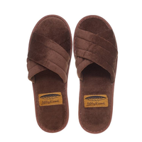 Brown Velour Crossband Hotel Slippers – Comfortable Slide Spa Guest Slippers Bulk Supply & Custom Manufacturer