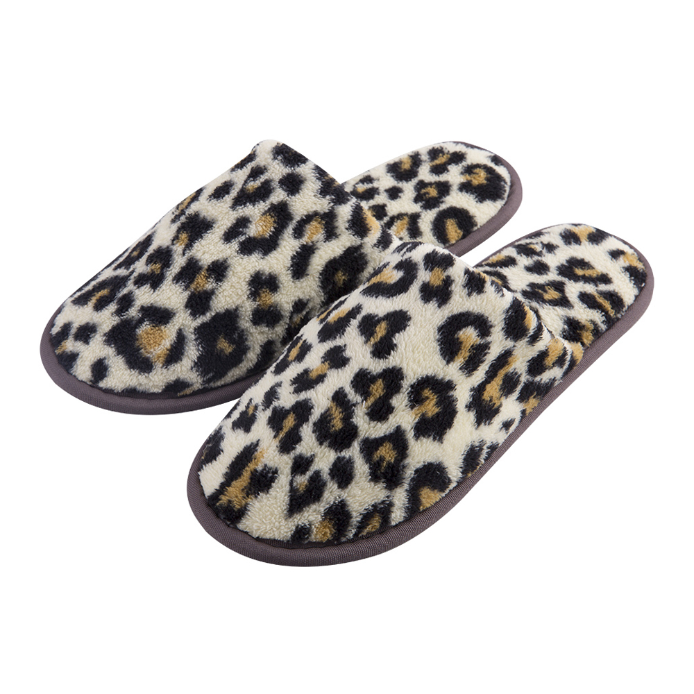 OEM Coral Fleece Hotel Slippers Leopard Print Custom Logo Hotel Slippers Bulk Supply