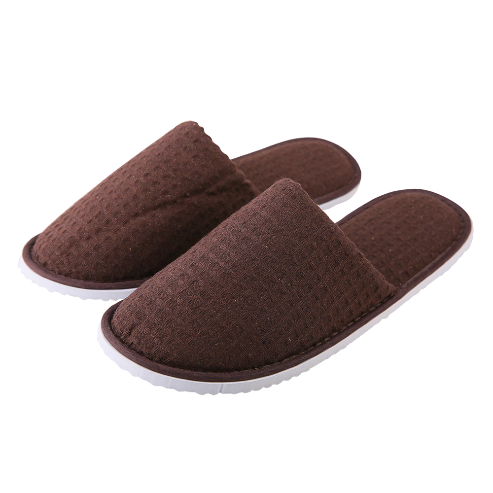 Custom Brown Waffle Hotel Slippers – Soft EVA Sole, Spa & Hospitality Disposable Footwear for Bulk Orders