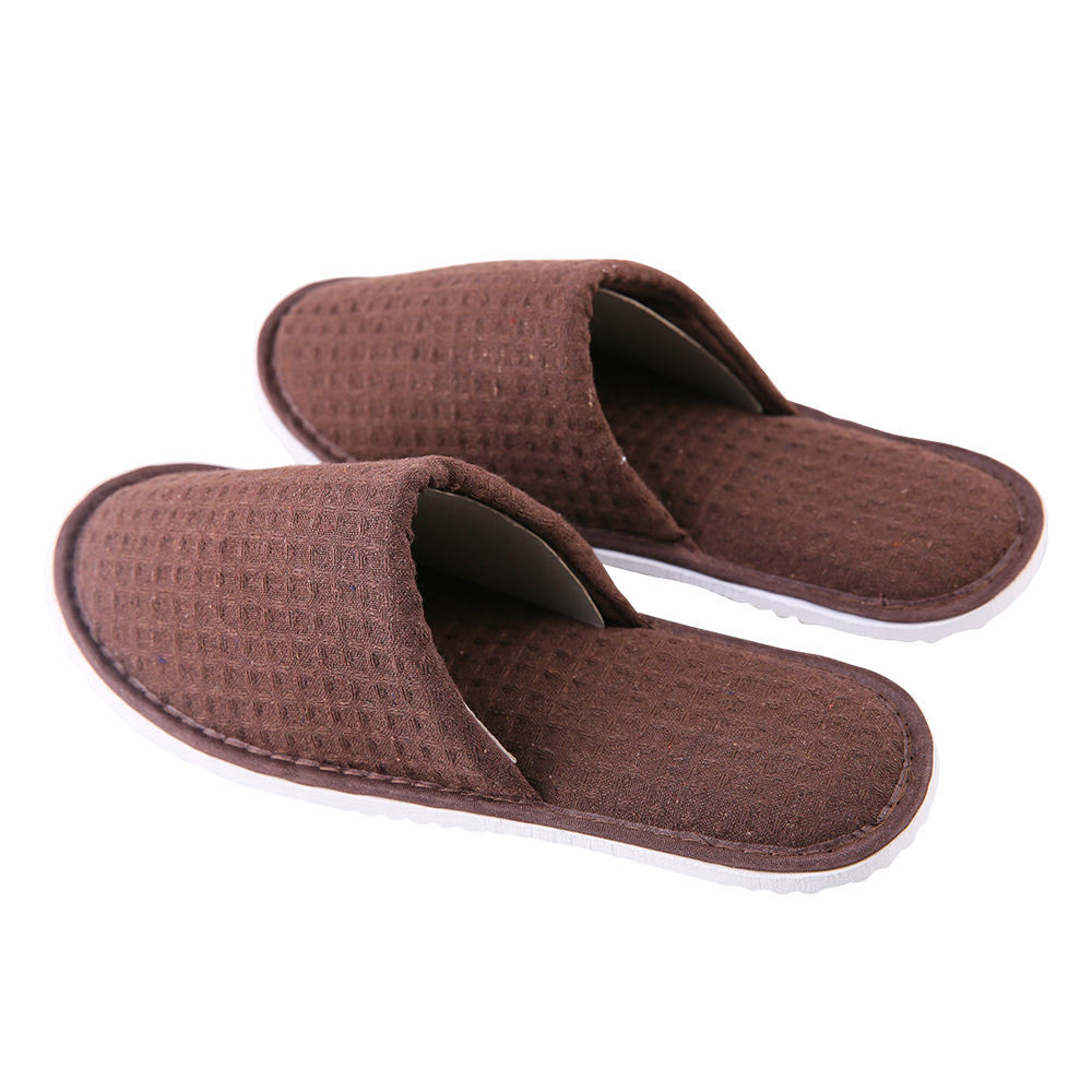 Custom Brown Waffle Hotel Slippers – Spa & Luxury Disposable Footwear for Hotels, B2B Supplier & Manufacturer