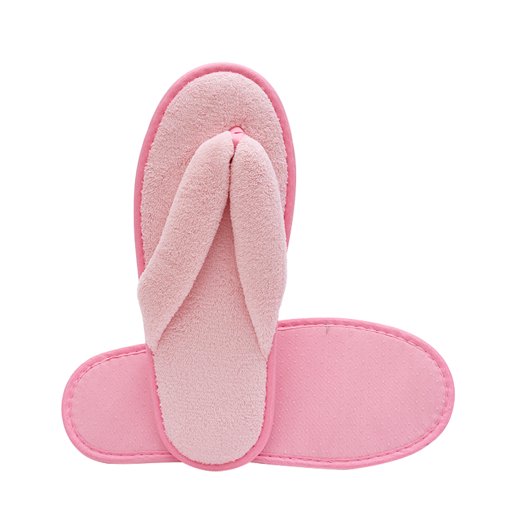 Custom Pink Coral Fleece Spa Flip Flops for Women – Anti-Slip Hotel Slippers Bulk Supply & Manufacturer