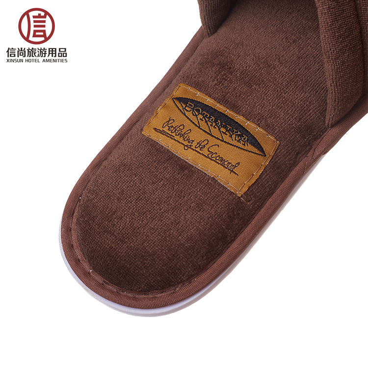 Brown Velour Crossband Hotel Slippers – Comfortable Slide Spa Guest Slippers Bulk Supply & Custom Manufacturer