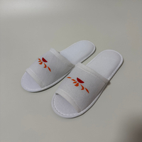 Custom White Open Toe Terry Hotel Slippers Manufacturer | Wholesale Printed Logo Hospitality Slippers