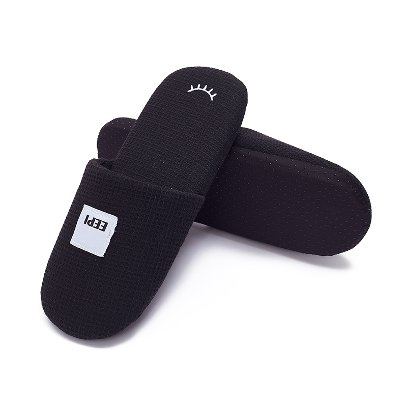 Custom Black Waffle Hotel Slippers – Spa & Luxury Disposable Footwear for Hotels, B2B Supplier & Manufacturer