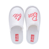 White Terry Hotel Slippers with Pink Embroidered Logo – Custom Spa Guest Slippers Bulk Supply & Factory Direct