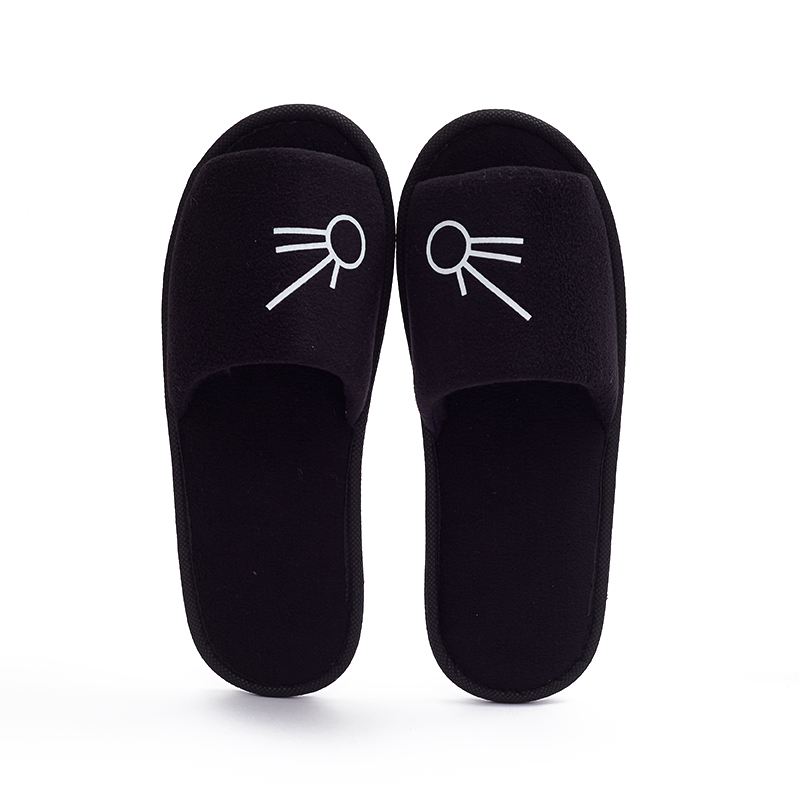 Black Velour Hotel Slippers – Soft Disposable Spa Guest Slippers Bulk Supply & Custom Manufacturer