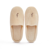 Factory Direct Beige Velour Hotel Slippers – Custom Embroidered Logo Disposable Slippers for Luxury Hotels & SPA Bulk Supply