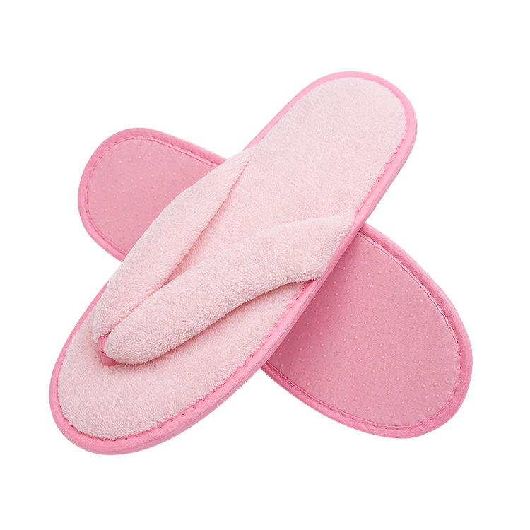 Custom Pink Coral Fleece Spa Flip Flops for Women – Anti-Slip Hotel Slippers Bulk Supply & Manufacturer