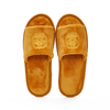 Golden Velour Open Toe Hotel Spa Slippers with Non-Slip Sole – Luxury Guest Slippers Bulk Supply & Custom Manufacturer