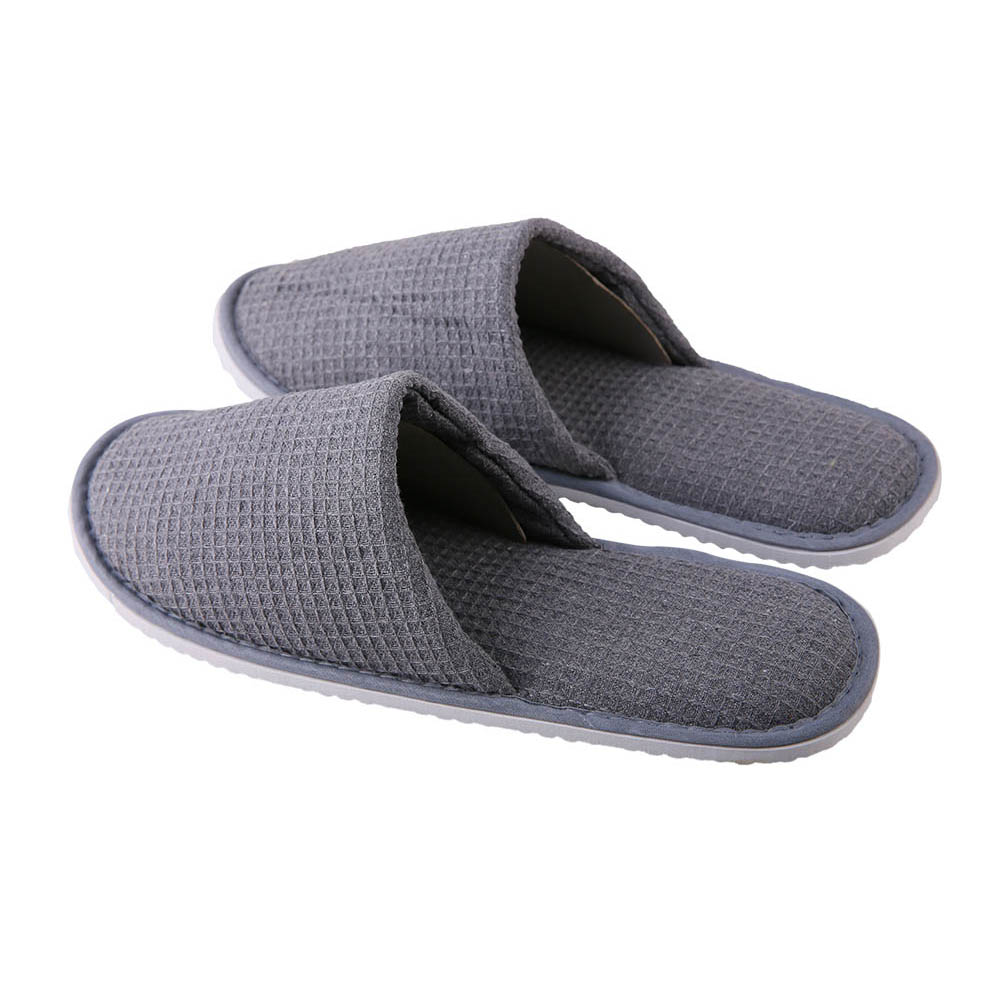 Custom Gray Waffle Hotel Slippers – Soft Non-Slip Spa & Home Comfort, Bulk Supplier & Manufacturer