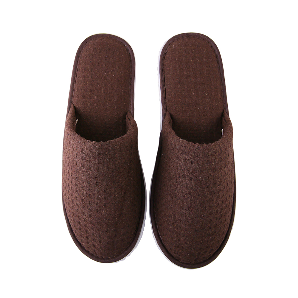 Custom Brown Waffle Hotel Slippers – Soft EVA Sole, Spa & Hospitality Disposable Footwear for Bulk Orders