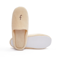 Factory Direct Beige Velour Hotel Slippers – Custom Embroidered Logo Disposable Slippers for Luxury Hotels & SPA Bulk Supply