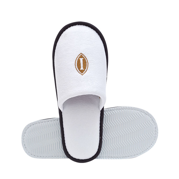 White Hotel Slippers with Embroidered Logo – Custom Spa Guest Slippers Bulk Supply & Factory Direct