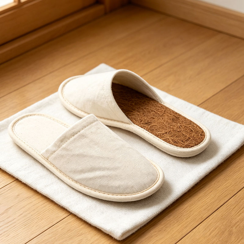 Bulk Canvas Hotel Slippers with Coir Anti-Slip Sole for Resorts