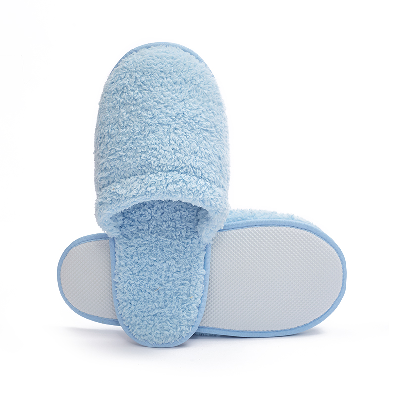 Bulk Blue Coral Fleece Slippers for Hotels & Spas – Comfortable, Customizable, EVE Sole