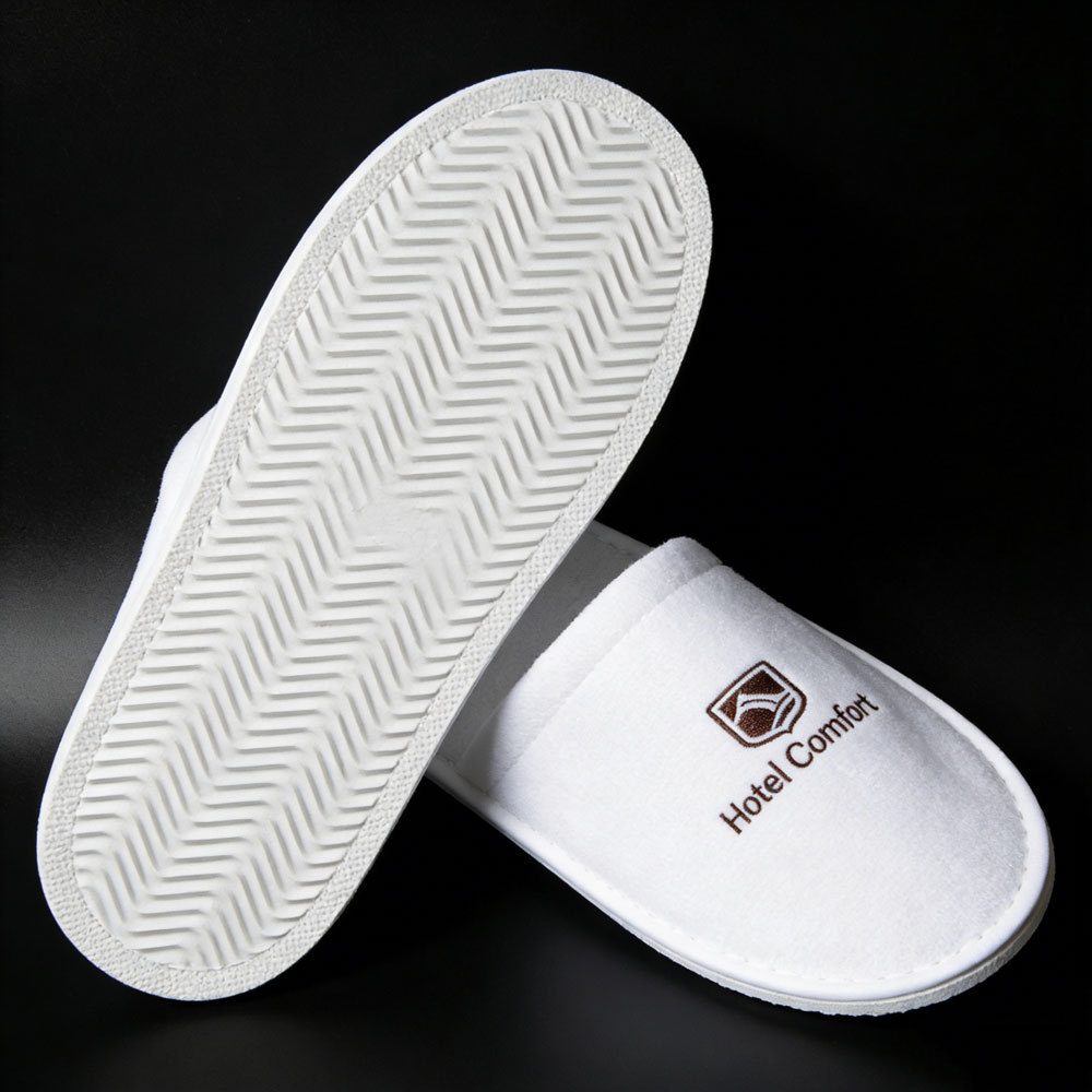 White Terry Disposable Hotel Slippers with Custom Logo – Eco Paper Packaging Bulk Supply Manufacturer