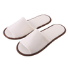 White Open Toe Disposable Spa Slippers with Brown Trim – Hotel Guest Slippers Bulk Supply & Custom Manufacturer