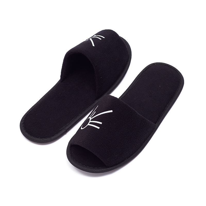 Black Velour Hotel Slippers – Soft Disposable Spa Guest Slippers Bulk Supply & Custom Manufacturer